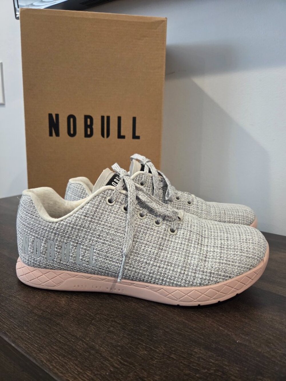 NOBULL Trainer – Light Gray Knit with Pink Sole - Women 10.5 / Men 9 (Unisex)